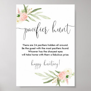 Poster Pacifique chasse baby shower signe de jeu or rose