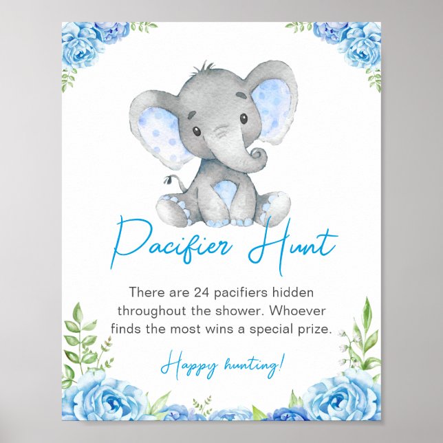 Poster Pacifique Chasse Blue Boy Elephant Baby shower Ara (Devant)