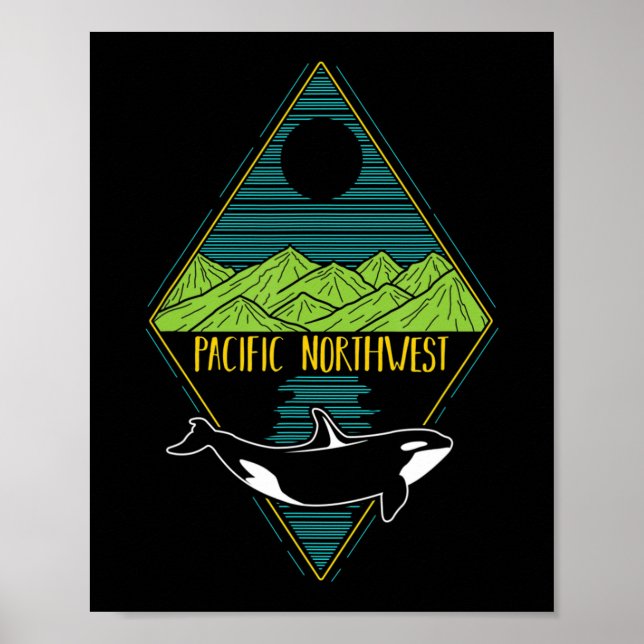 Poster Pacifique Nord-Ouest Orca Whaler Tree Mountain Oce (Devant)