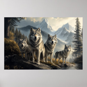 Poster Pack Wolf en paysage de montagne