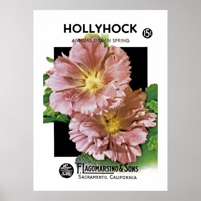 Poster Packet Vintage de semences Hollyhock (Devant)