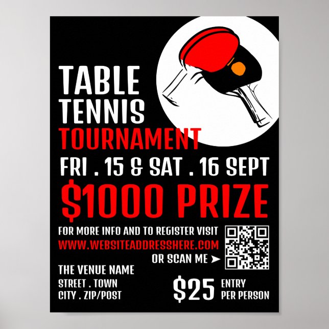 Poster Paddle rouge et noir, Tournoi de tennis de table (Devant)