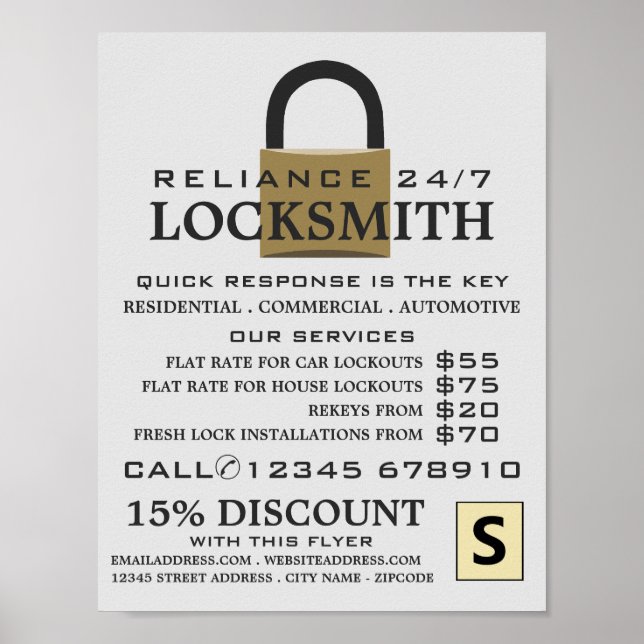 Poster Padlock moderne, Locksmith Publicité (Devant)