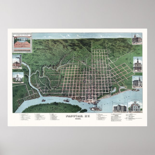 Poster Paducah, KY Carte panoramique - 1889 (Devant)
