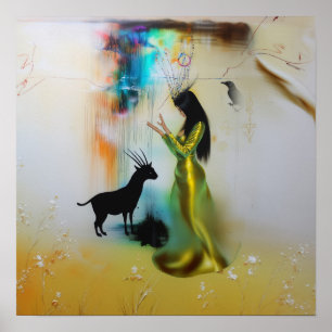 Poster Pagan Priestess Raven Witchy AI Art Matte Value