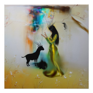 Poster Pagan Priestess Raven Witchy AI Art Semi-Gloss