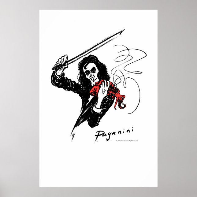 Poster Paganini en violon rouge (Devant)