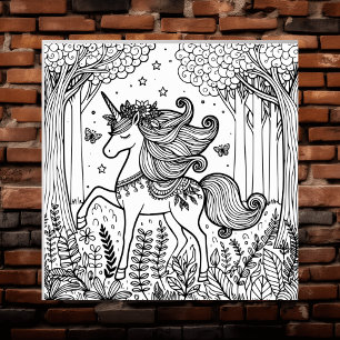 Poster Page Color Me   Unicorne dans une forêt magique