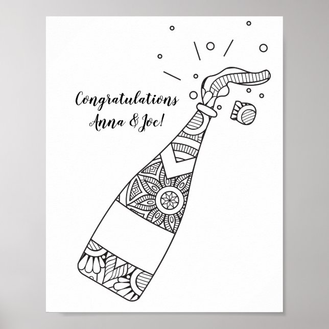 Poster Page de coloriage de bouteille de Champagne (Devant)