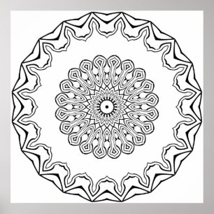 Poster Page de coloriage de mandala géométrique avec bord