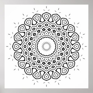 Poster Page de coloriage de mandala rayonnant avec anneau