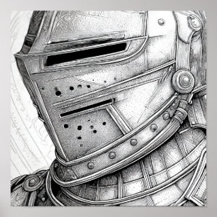 Poster Page de coloriage détaillée de casque de chevalier