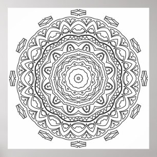 Poster Page de coloriage détaillée de mandala avec des an