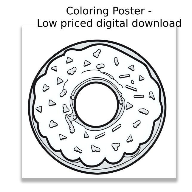 Poster Page de coloriage - Donut!, Coloriez votre propre  (Image shows a drawing of a donut ready to be colored in by the user.)