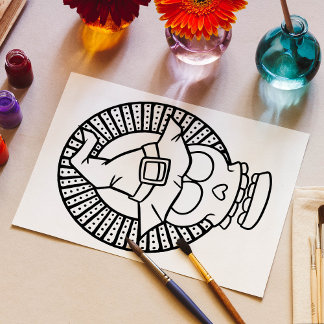 Poster Page de coloriage drôle Halloween crâne souriant