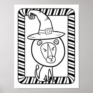 Poster Page de coloriage du lion d'Halloween amusant