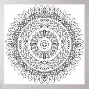 Poster Page de coloriage facile Mandala avec anneaux de p