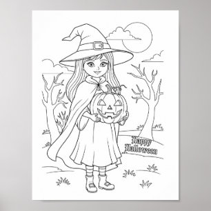 Poster Page de coloriage Halloween - Une fille avec Citro