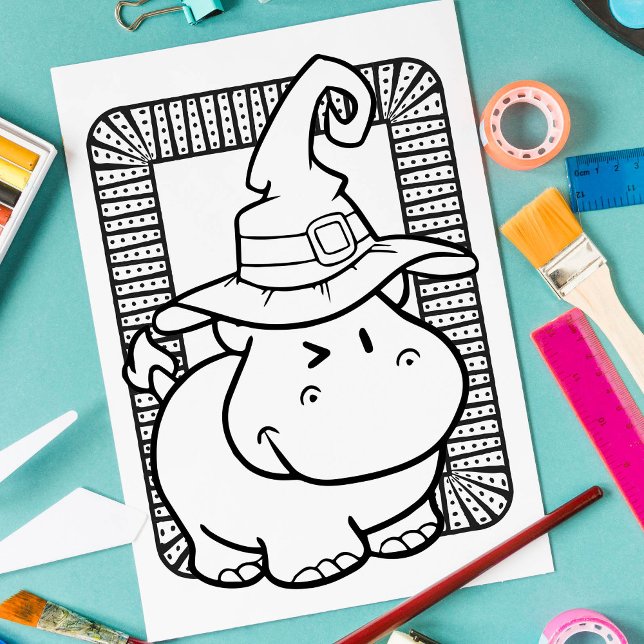 Poster Page de coloriage hippo Halloween drôle (Créateur téléchargé)