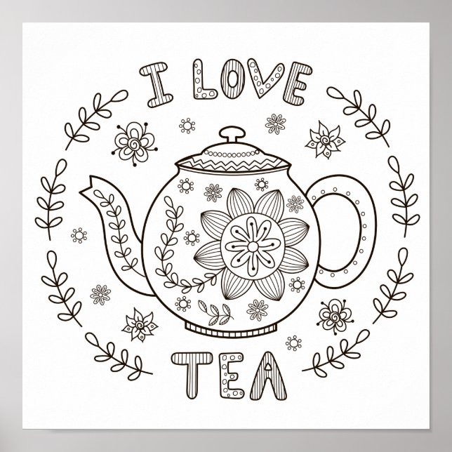 Poster Page de coloriage I Love Tea (Devant)