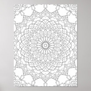 Poster Page de coloriage mandala étoile Lotus - Motif dét