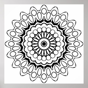 Poster Page de coloriage mandala ovale ornemental avec dé
