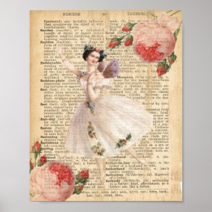 Poster Page de dictionnaire de fées de ballerine Vintage 