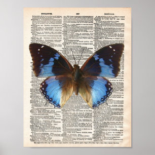 Poster Page de dictionnaire vintage et papillon bleu