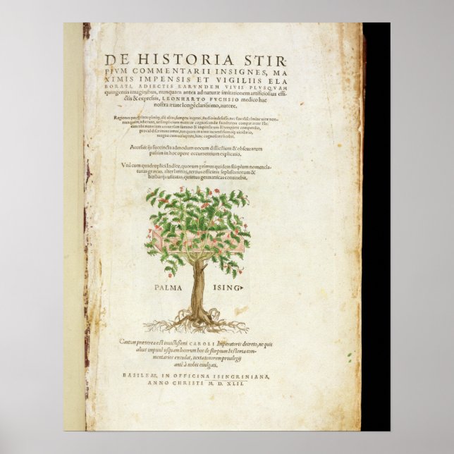 Poster Page de titre de 'De Historia Stirpium Commentarii (Devant)