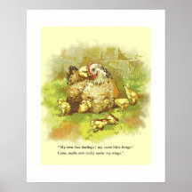 Page Vieux livre d'histoire Mère Hen avec poussins