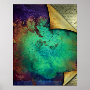 Poster Pages Rustiques Curled Turquoise Grunge Texture