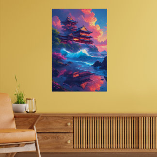 Poster Pagode Dreamwave au bord de la mer