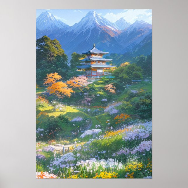 Poster Pagode japonaise en bois majestueux (Devant)