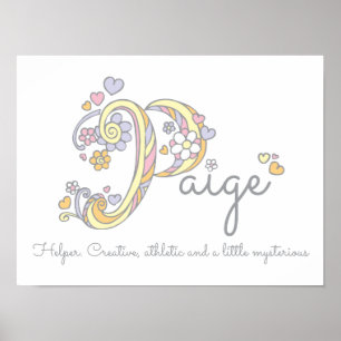 Poster Paige monogramme art filles nom et signification a