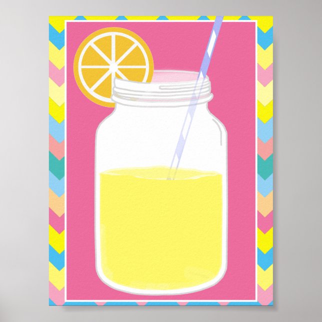Poster Paille de citronnade rose amusante | Chevron (Devant)