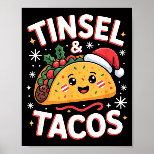 Poster Pailletis Et Tacos Mignon Noël Nourriture Mexicain