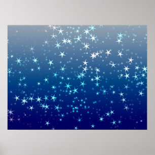 Poster Paillettes de Noël Étoiles Ciel Bleu