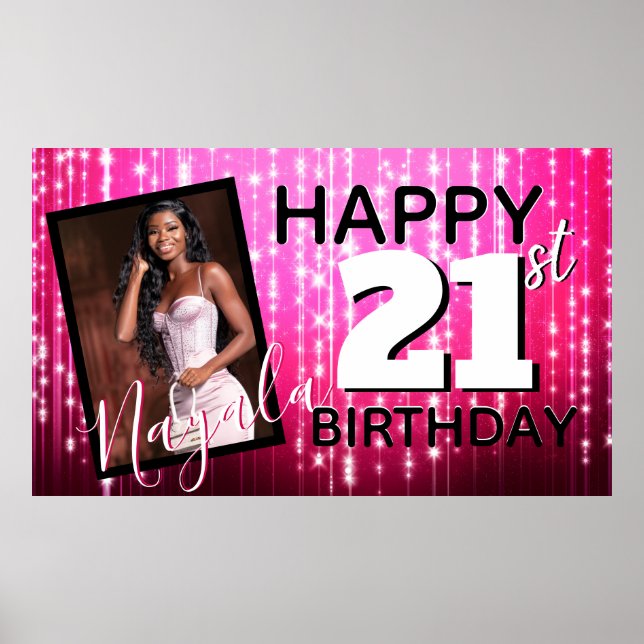 Poster Paillettes Rose Chaud| Monogramme| Âge| Anniversai (Devant)