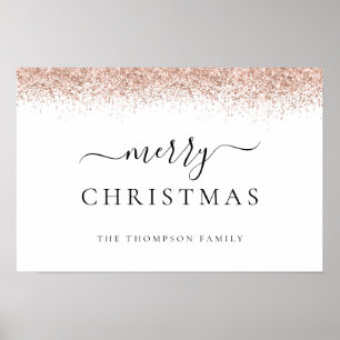 Poster Paillettes Rose Gold Nom Blanc Joyeux Noël