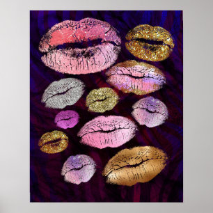 Poster Paillettes Scintillement Baiser Lèvres Beauté Maqu