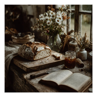 Poster Pain de campagne au levain & Fleurs sauvages