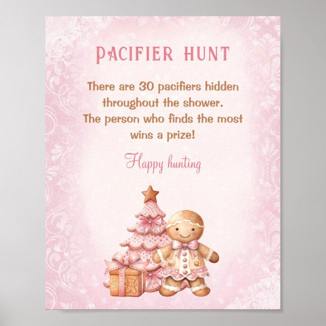 Poster Pain d'épices Baby shower rose Pacifique jeu de ch (Devant)