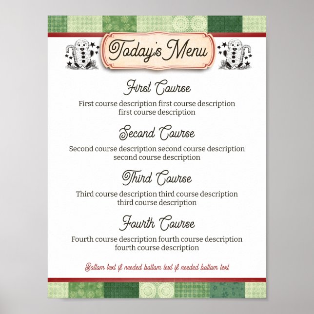 Poster Pain d'épices Menu du dîner de Noël (Devant)