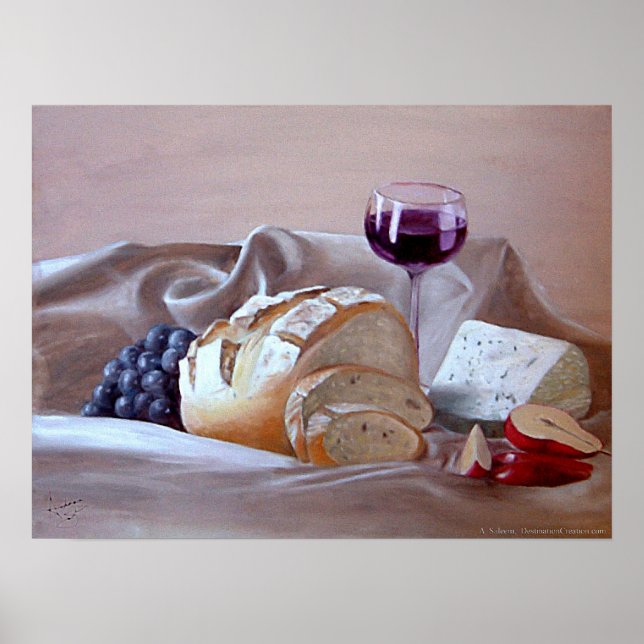 Poster Pain et fromage au merlot (Devant)