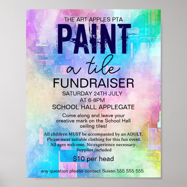 Poster Paint a tile fundraiser PTA PTO (Devant)