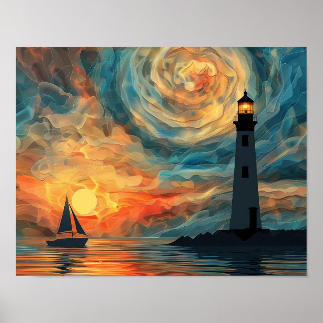 Poster Paint Paint Sunset Lighthouse (Devant)