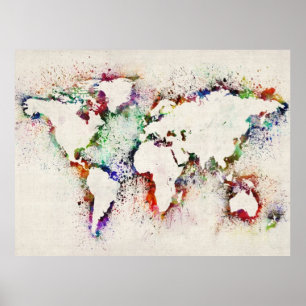 Poster Paint Splashes Text Map of the World