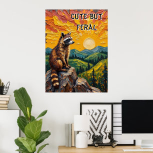 Poster Painted Dusk : Raccoon sur Rocky Perch