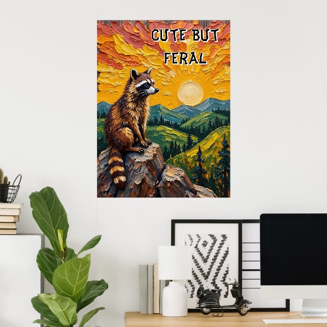 Poster Painted Dusk : Raccoon sur Rocky Perch (Bureau à domicile)