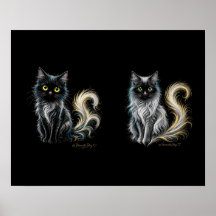 Paire de chats noirs au clair de lune velouté